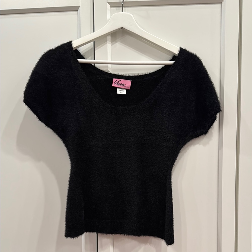 Vixen by Mitcheline Pitt Black Fuzzy Knit Top